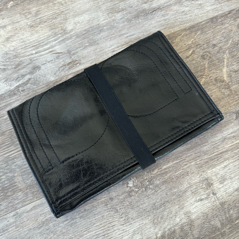 BCBGMAXAZRIA Black Tri-Fold Faux Leather Clutch/Pouch - Y2K Style